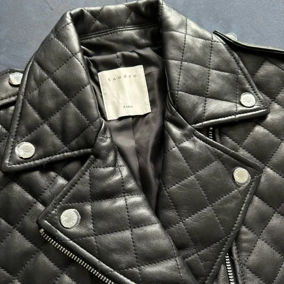(NWT) Sandro - Ewan Leather Quilted Biker Jacket - Picture 9 of 12